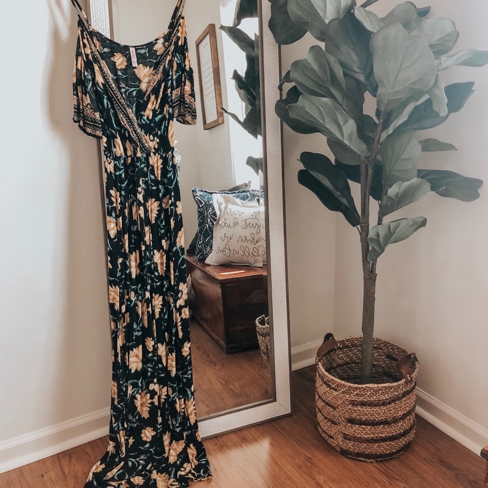 Black and Yellow Floral Maxi Dress